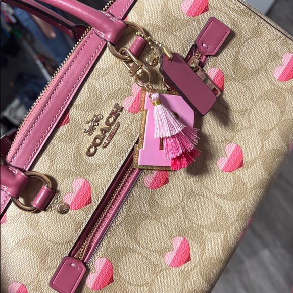 Coach Pink and Tan Heart Print Tote Bag Set - Picture 6 of 11